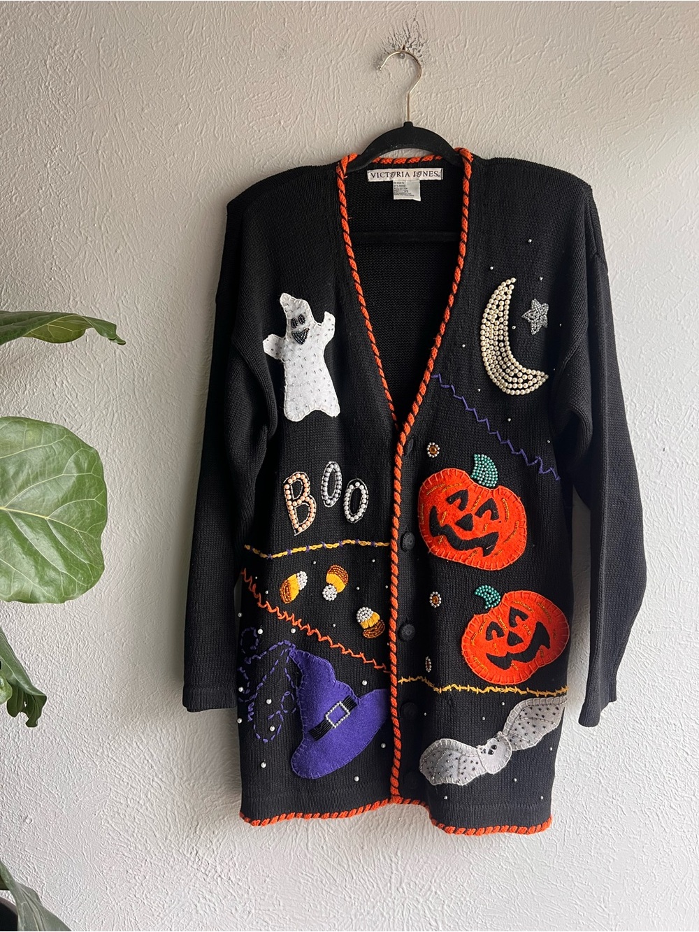 Vintage Victoria Jones Halloween Embroidered Cardigan Sweater